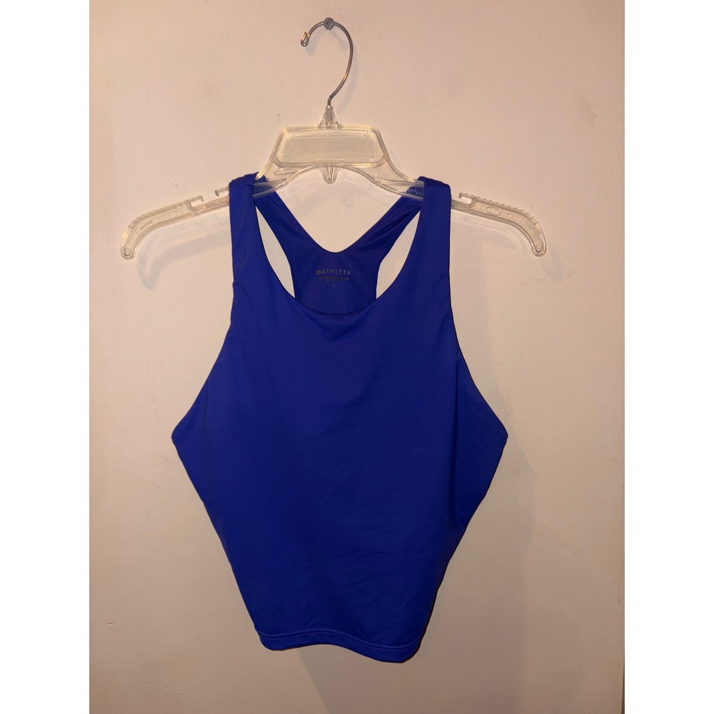 Athleta Conscious Crop Tank Top Royal Blue High Neck Racerback Large 530870-03